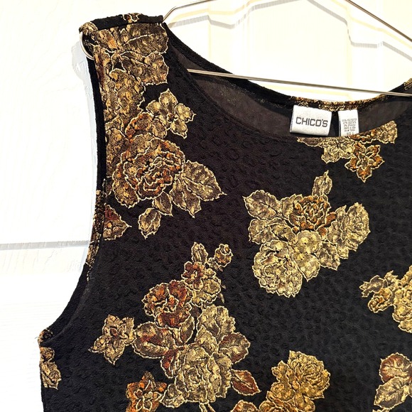 Chico's Tank Top Size 3/XL Metallic Floral Brocade Jacquard Sleeveless Black EUC - Picture 2 of 9